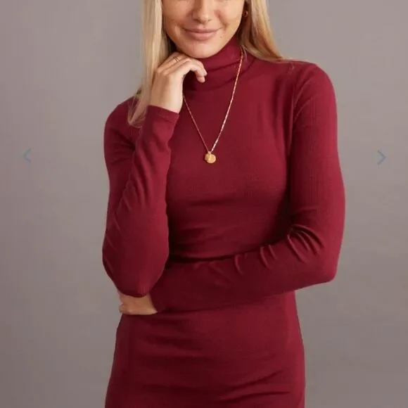 Marine Layer Lexi Ribbed Turtleneck Midi Dress Rhododendron - Picture 2 of 7